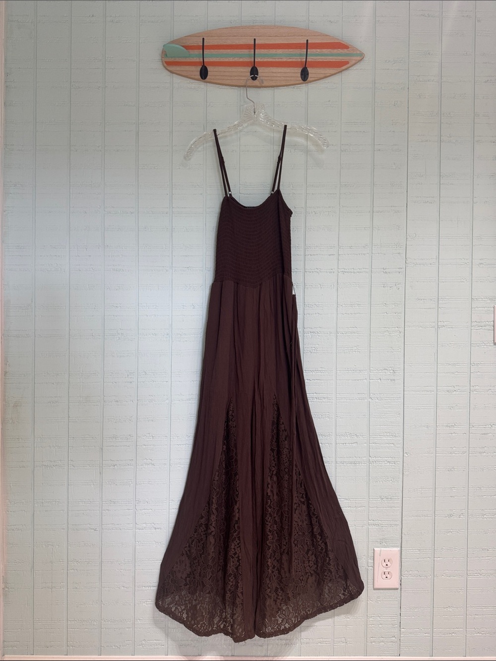 Harper & Ivy Brown Lace-Panel Maxi Romper